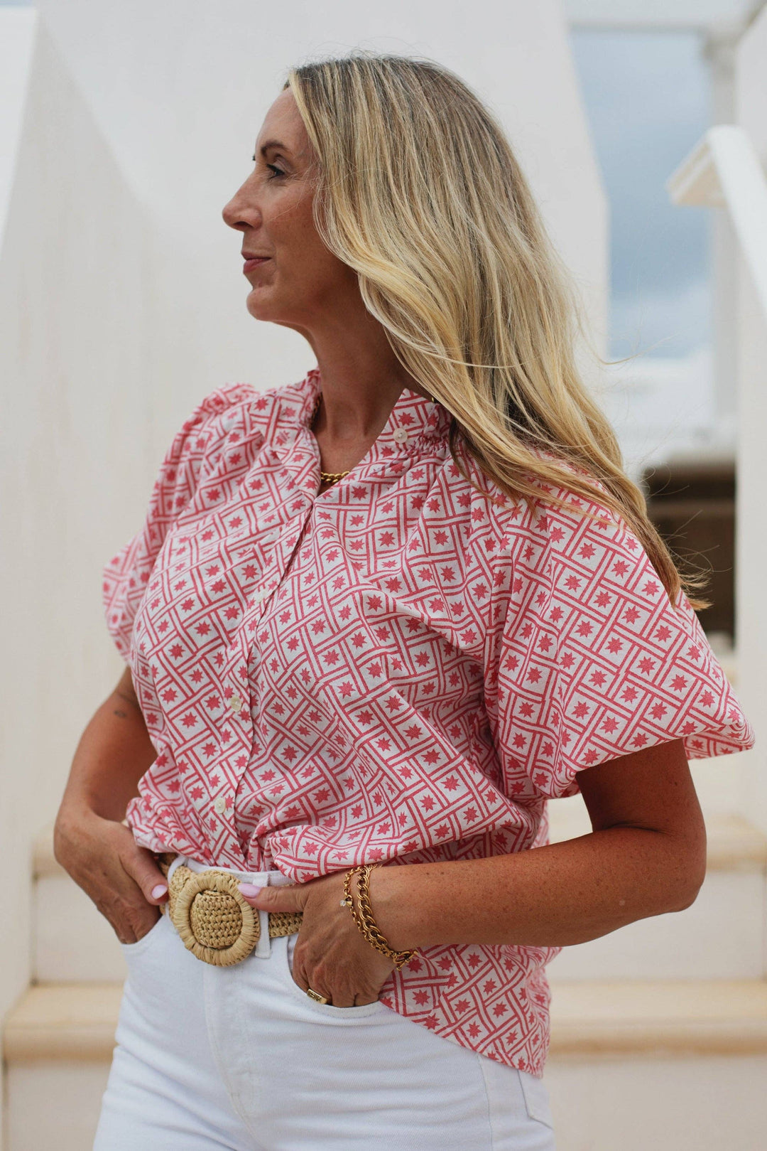 Ex Voto - Daisy Blouse in Peach Blossom Lattice by ExVoto: L