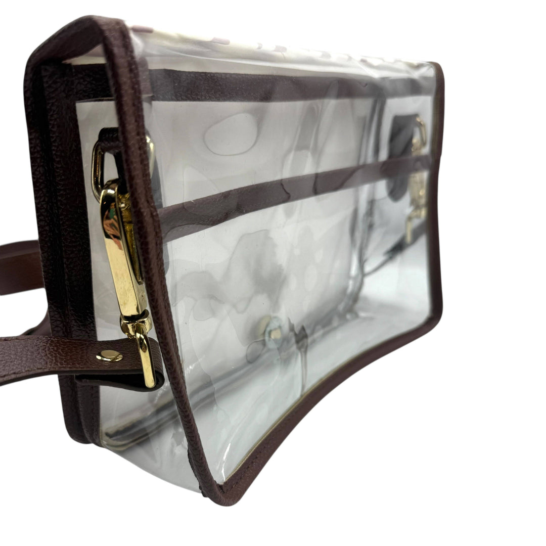 Garland - Orange and Navy Stripe Clear Stadium Bag with Gold Bamboo Stick