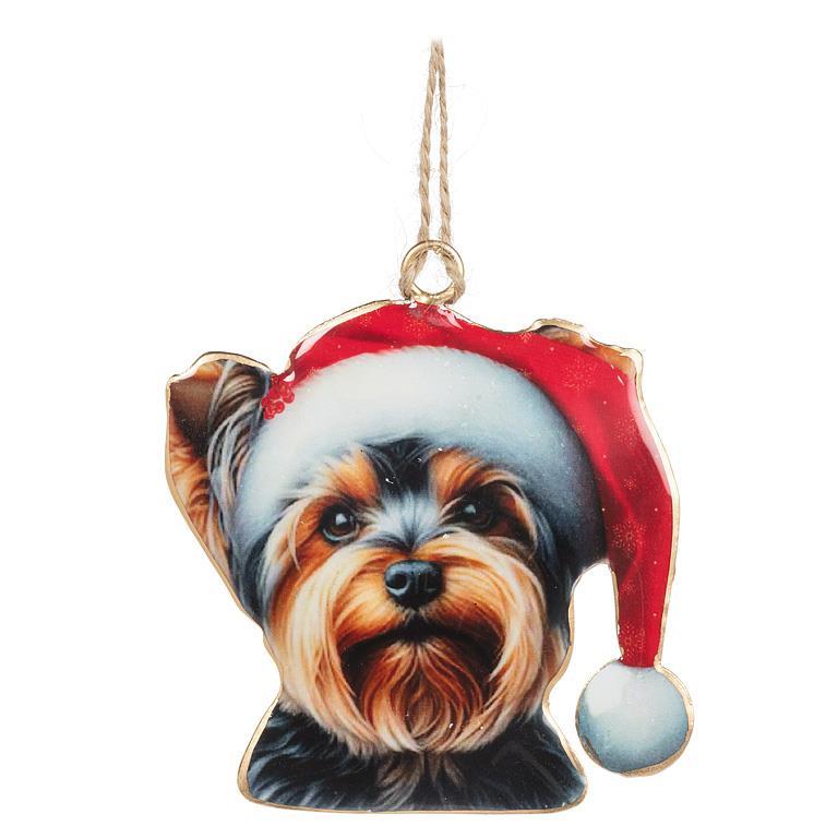 Yorkie in Santa Hat Ornament