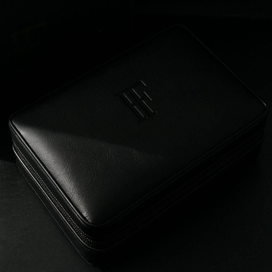 Fluid And Fire - Regis 6-Slot Leather Travel Case – Cutter, Torch & Humidity Chamber: Maroon Case + Torch Lighter With Built-in Cutter