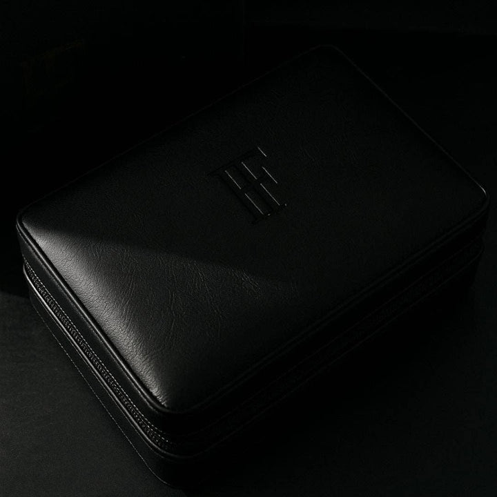 Fluid And Fire - Regis 6-Slot Leather Travel Case – Cutter, Torch & Humidity Chamber: Maroon Case + Torch Lighter With Built-in Cutter