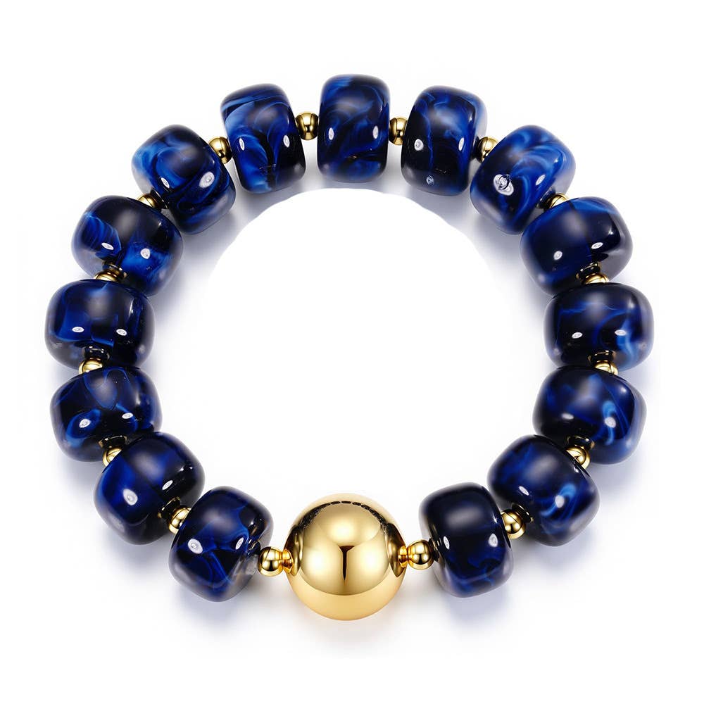 MKS America - Women Chunky Square Bead Bracelet With Gold Ball Detail: Pink / M