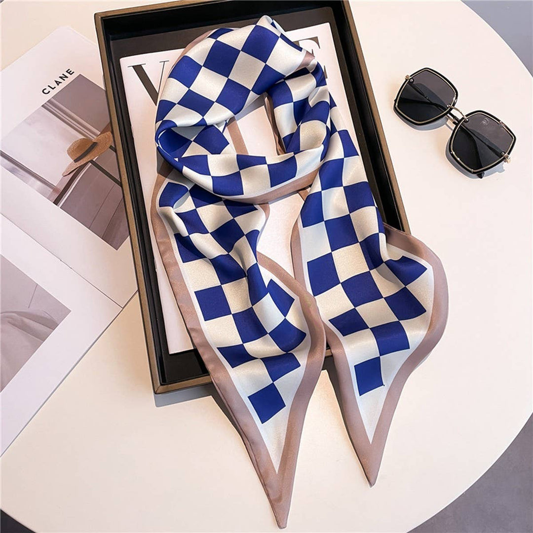 ACCITY - NARROW RIBBON ANGLED PRINTED SILK  HEAD SCARF_CWASC1527: GREY / (OS) 1