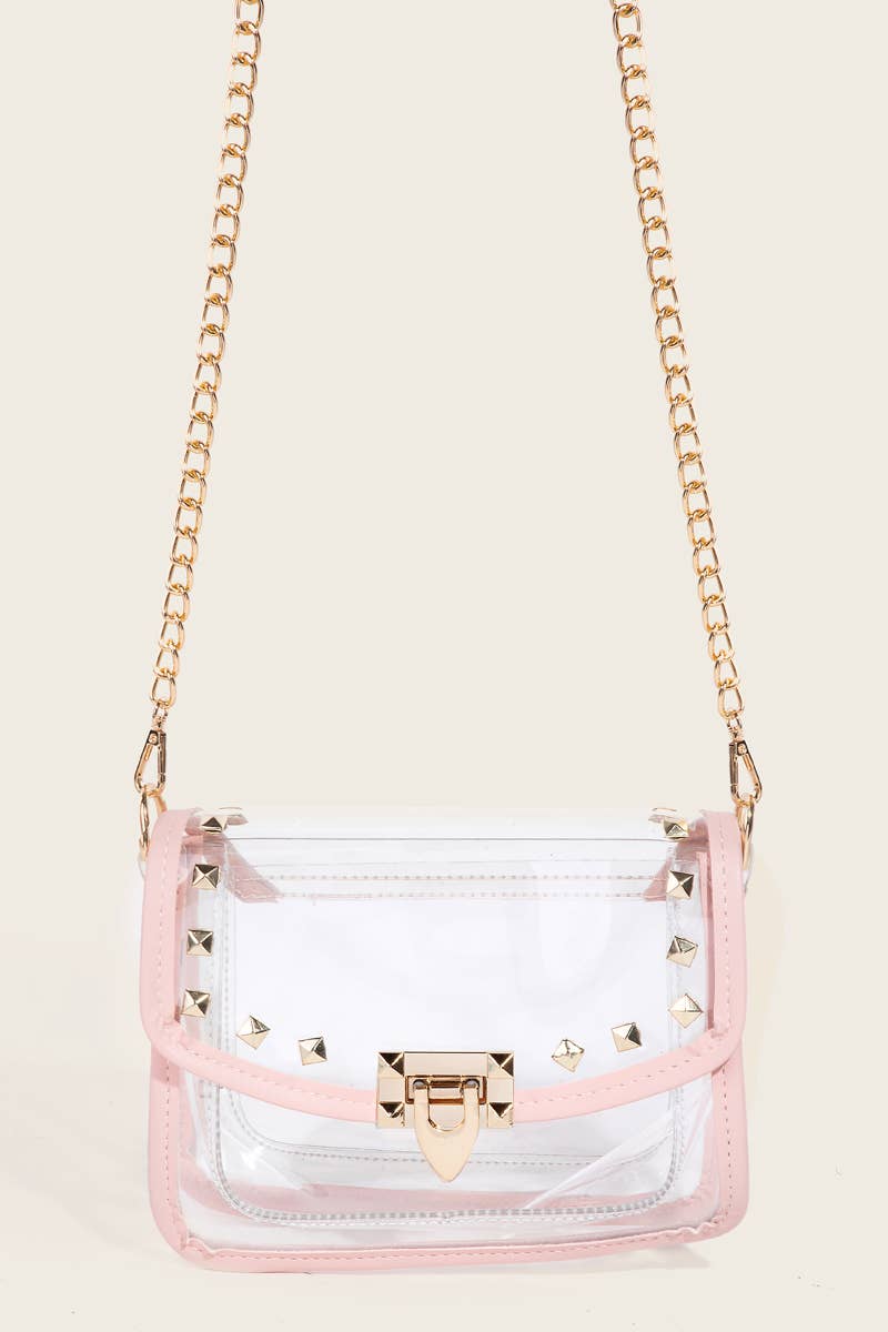 Anarchy Street - Transparent Rectangle Stud Trim Chain Bag: RG