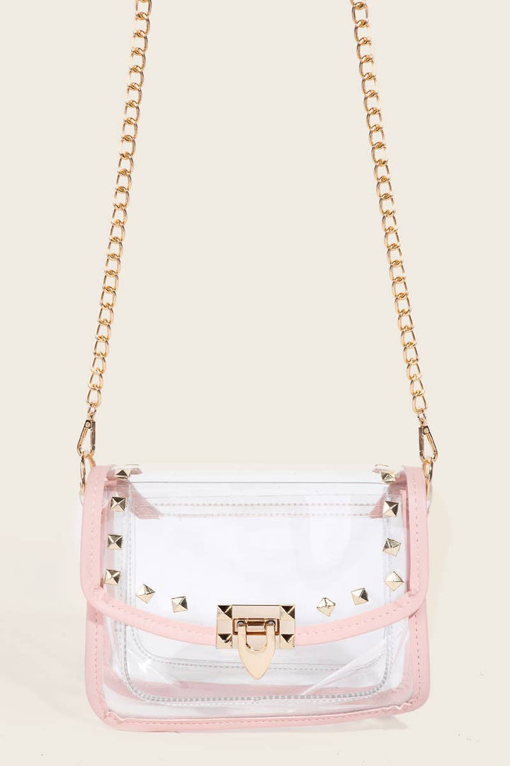 Anarchy Street - Transparent Rectangle Stud Trim Chain Bag: RG