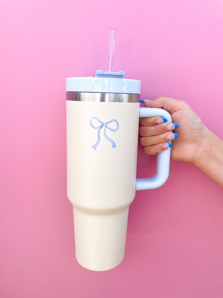 Rock Paper Scissors - Cream & Blue Bow 40oz Tumbler