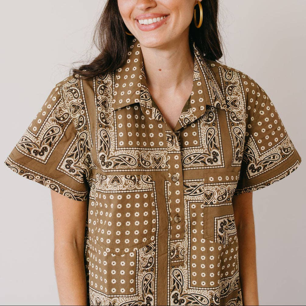 Sunshine Tienda - Olive Bandana Getaway Mini Dress: S
