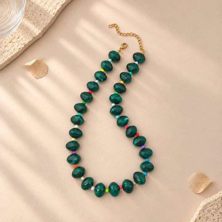 MKS America - Bohemian Beaded Choker Necklace For Women: Olive / M