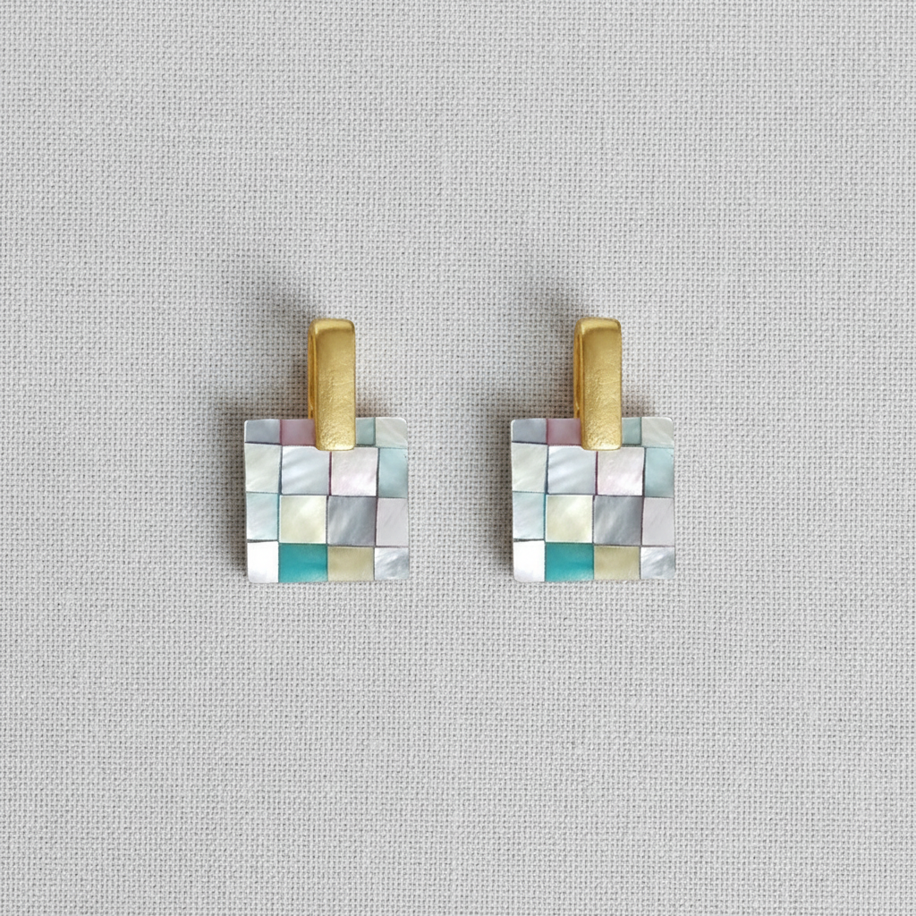paperln - Handcrafted Shell Zircon Stud Earrings