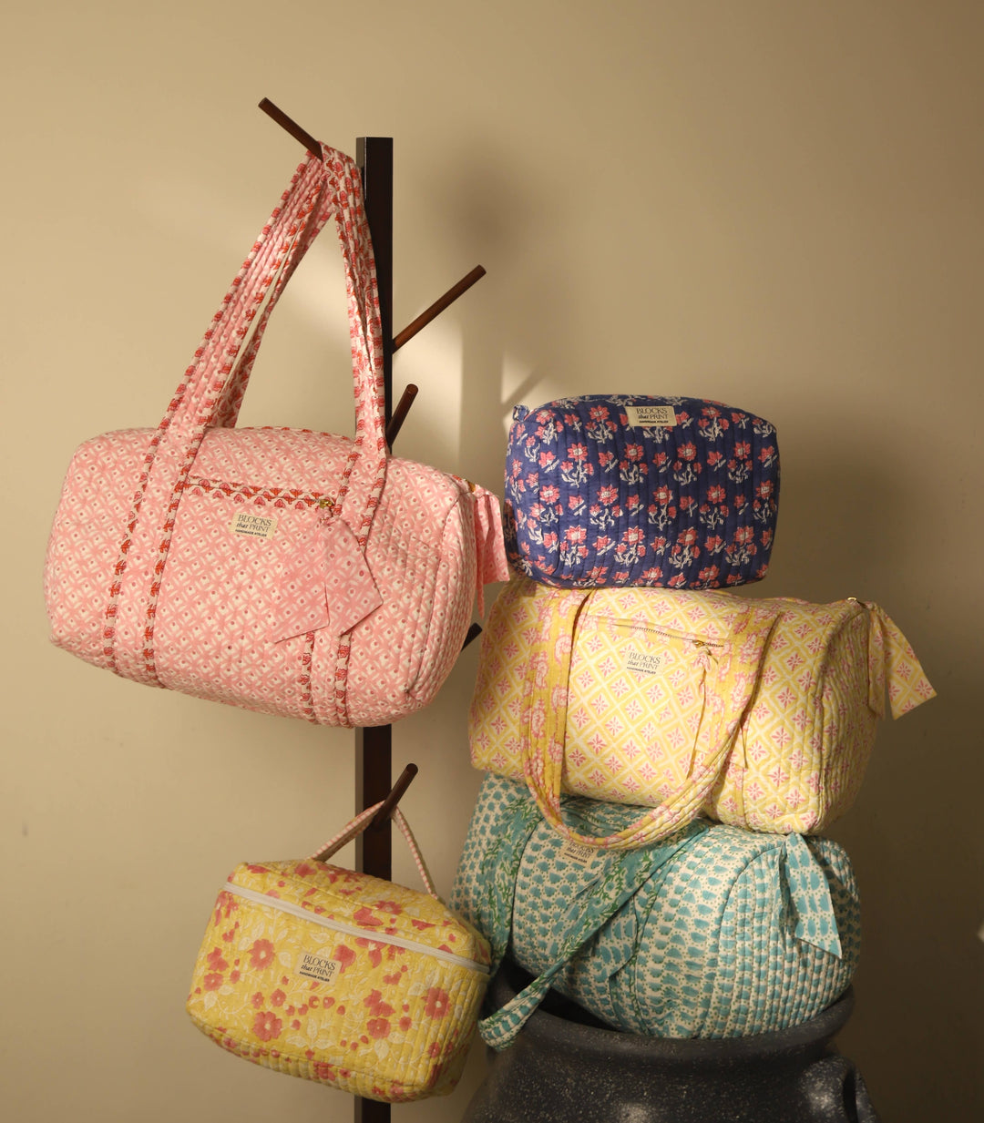 Blocks that Print - Pink Quilted Duffle Bag