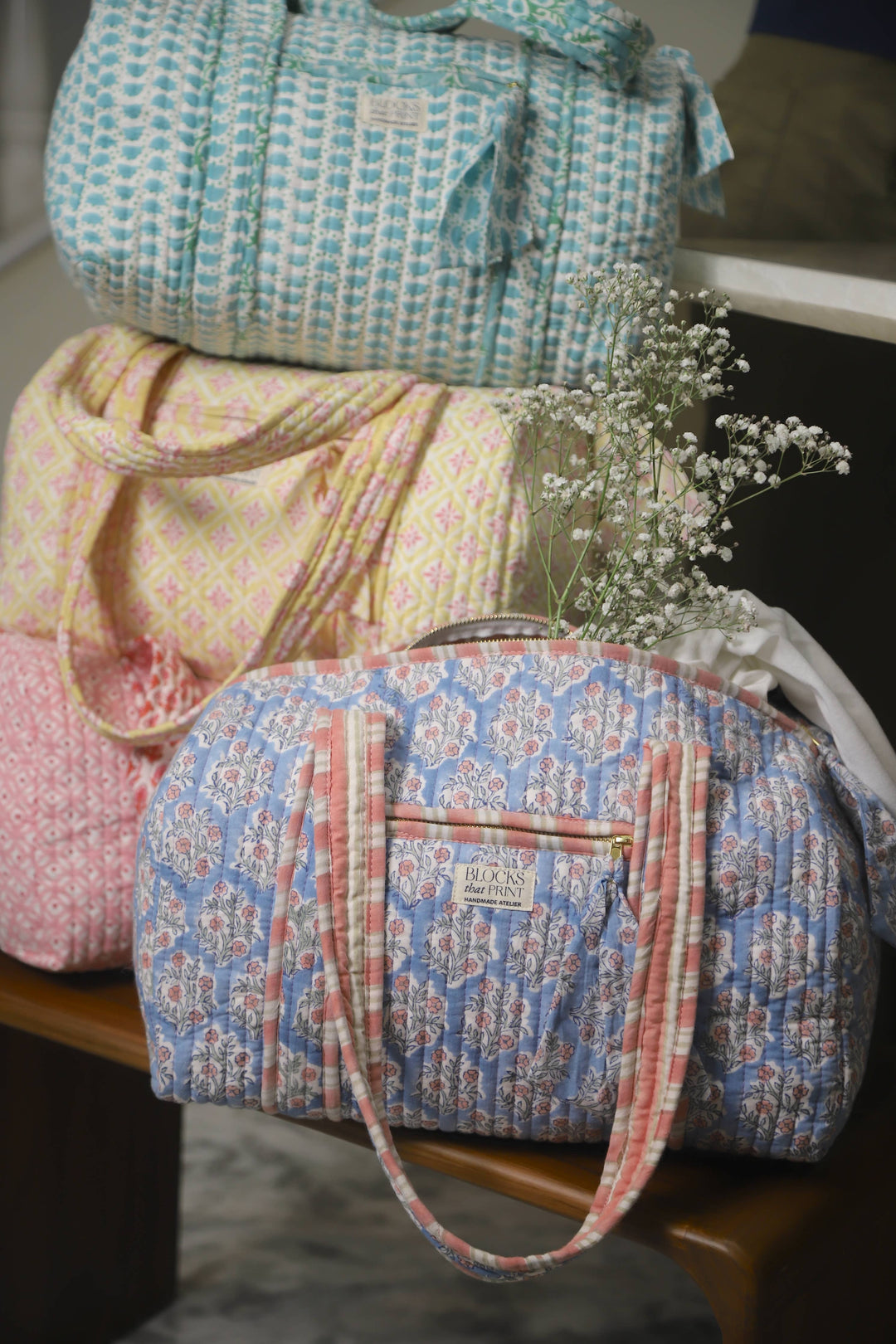 Blocks that Print - Blue Quilted Duffle Bag