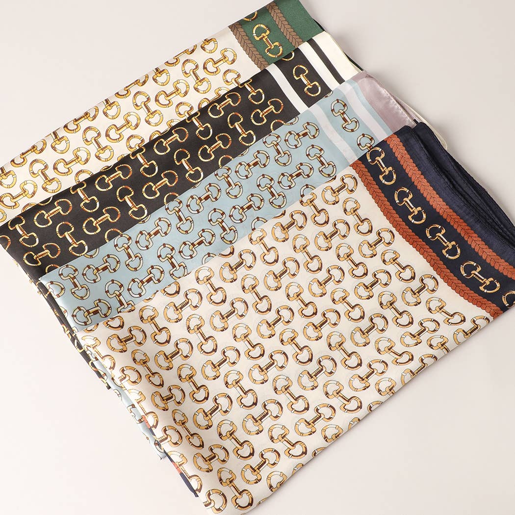 Fashion City - Satin Horsebit Print Light Weight Soft Scarf : 1-NAVY / ONE SIZE