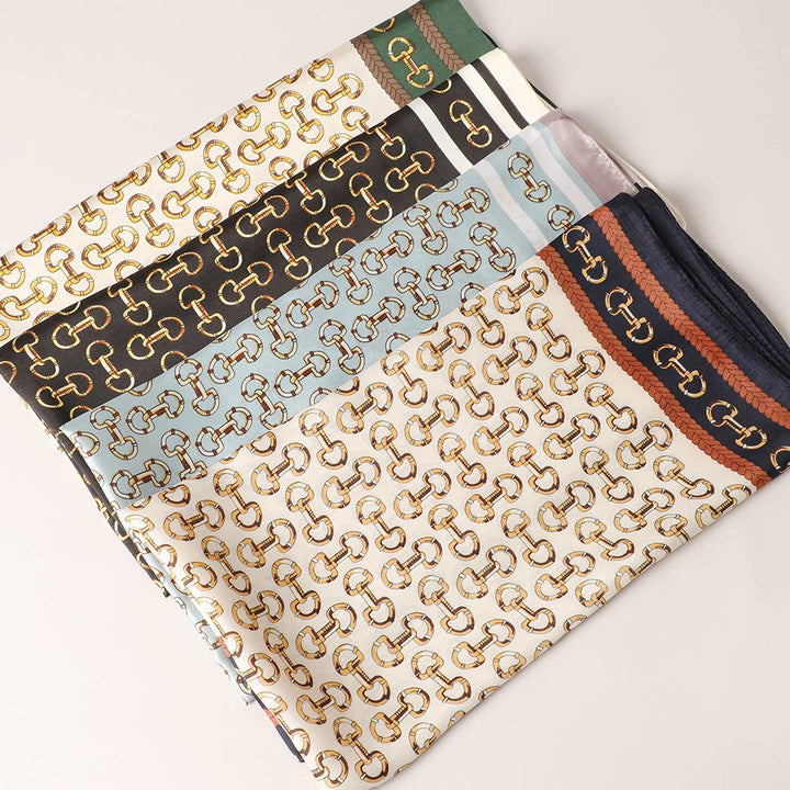 Fashion City - Satin Horsebit Print Light Weight Soft Scarf : 1-NAVY / ONE SIZE