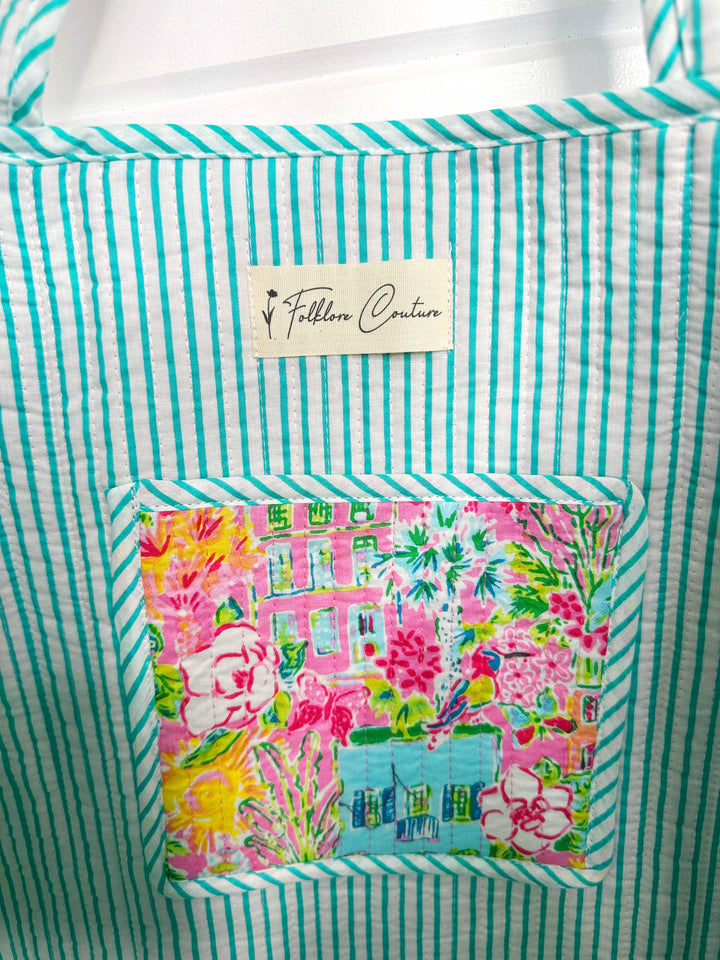 Folklore Couture - Quilted Tote Bag | Large Shopping Bag | Southern Town Tote