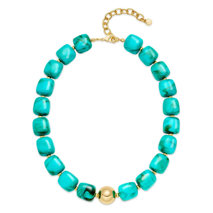 MKS America - Women  Square Resin Bead Necklace With Gold Ball Detail: Black / M