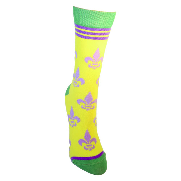 Buy Socks You All - Fleur de Lis Shapes Yellow Green and Purple Women's Socks