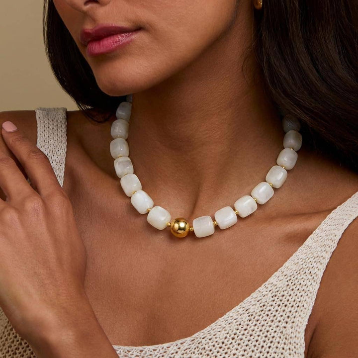 MKS America - Women  Square Resin Bead Necklace With Gold Ball Detail: Black / M