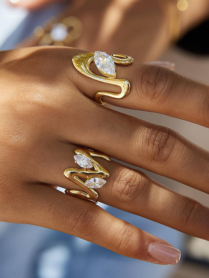 Flânerie by MAIQ - Lumi 18K Gold Non-Tarnish Abstract CZ Open Ring: Yellow Gold