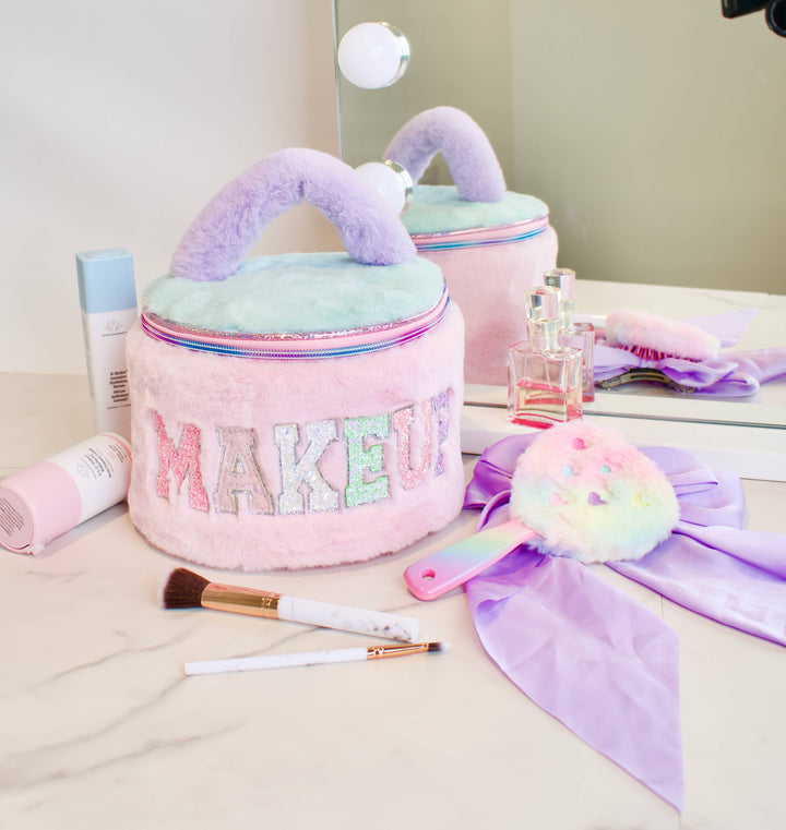 OMG Accessories - 'Makeup' Colorblocked Plush Rounded Glam Bag