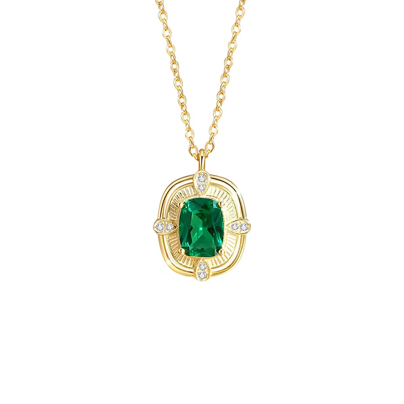 Aubrey Adele - Emerald Green Shield Necklace