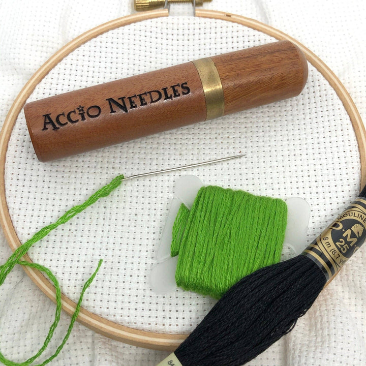 Snarky Crafter Designs - Little Pricks Engraved Needle Case: Snarky Embroidery Cross Stitch Quilting Custom Solid Wood Brass Screw Top Needle Storage Tube Container: On Pins & Needles
