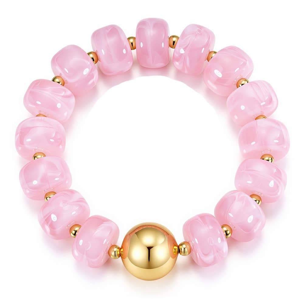 MKS America - Women Chunky Square Bead Bracelet With Gold Ball Detail: Pink / M