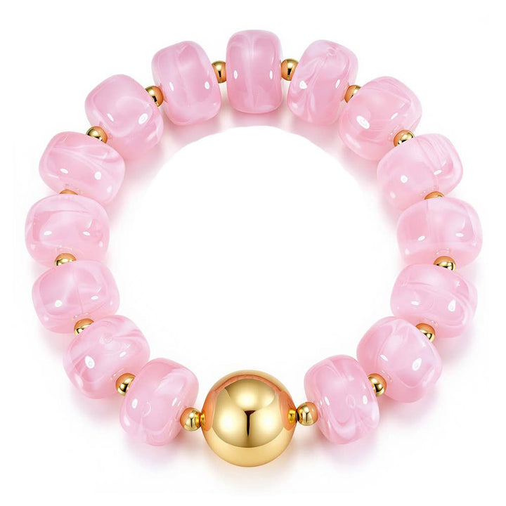 MKS America - Women Chunky Square Bead Bracelet With Gold Ball Detail: Pink / M
