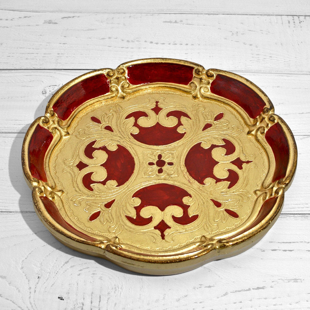 Florentine Carved Wood Round Deep Tray, Made in Italy: Black