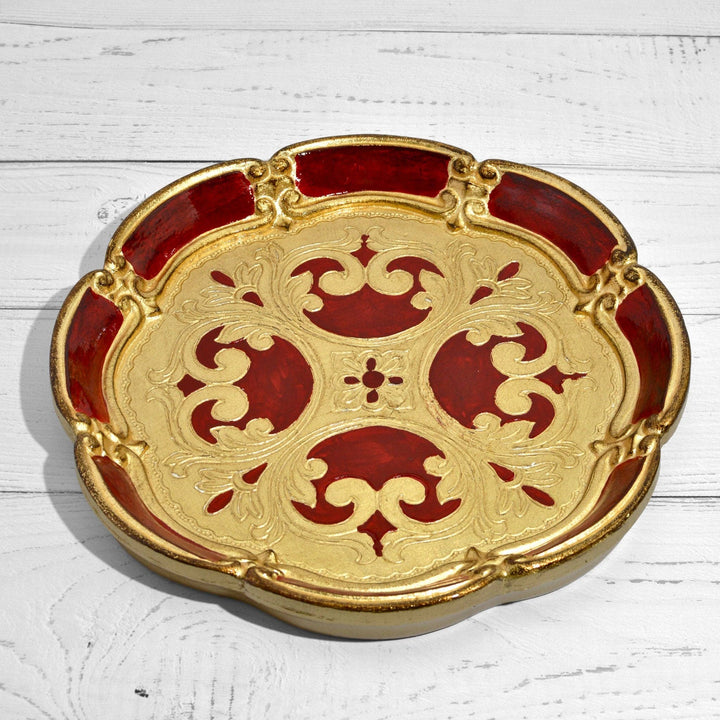 Florentine Carved Wood Round Deep Tray, Made in Italy: Black