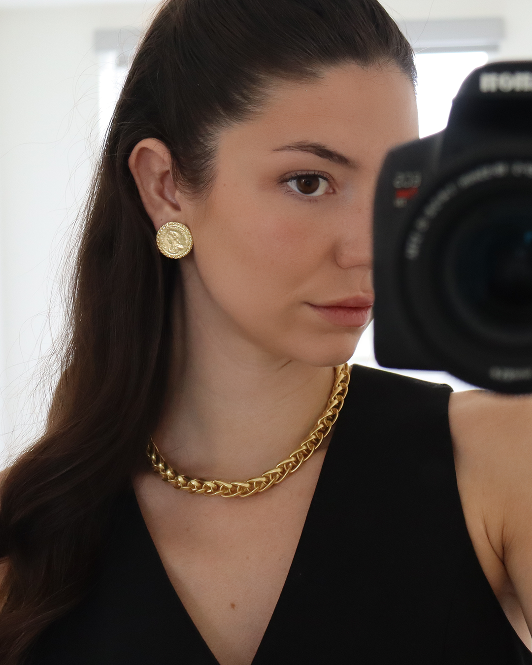 KARINE SULTAN - Old World Coin Stud Earrings - 24K Gold Plated