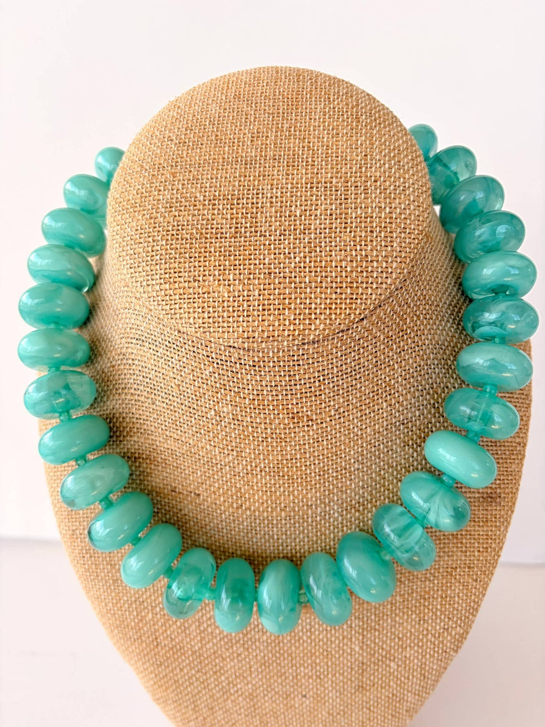 The Katie Kollective - The Rory — Aqua Green Large Rondelle Beaded Necklace