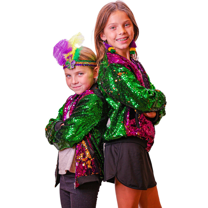 The Mardi Gras Krewe - Reversible Mardi Gras Sequin Jacket for Women & Kids, Mardi Gras Outfit: Medium