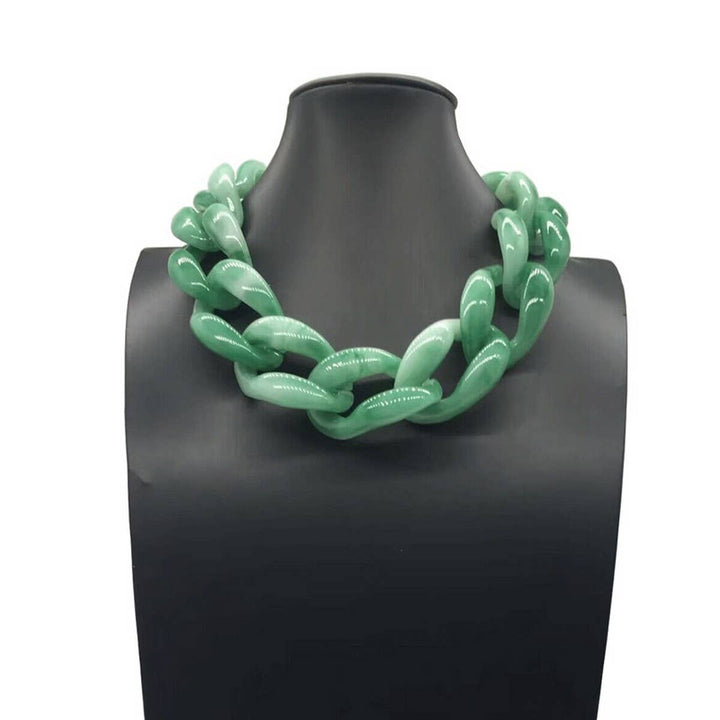 ACCITY - ACRYLIC COLORFUL CHAIN LINK NECKLACE EARRINGS SET_CWMM4910: Green / (OS) 1