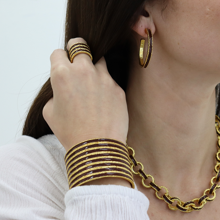 KARINE SULTAN - Dotty Hoop Earrings in Espresso Enamel - 24K Gold Plated