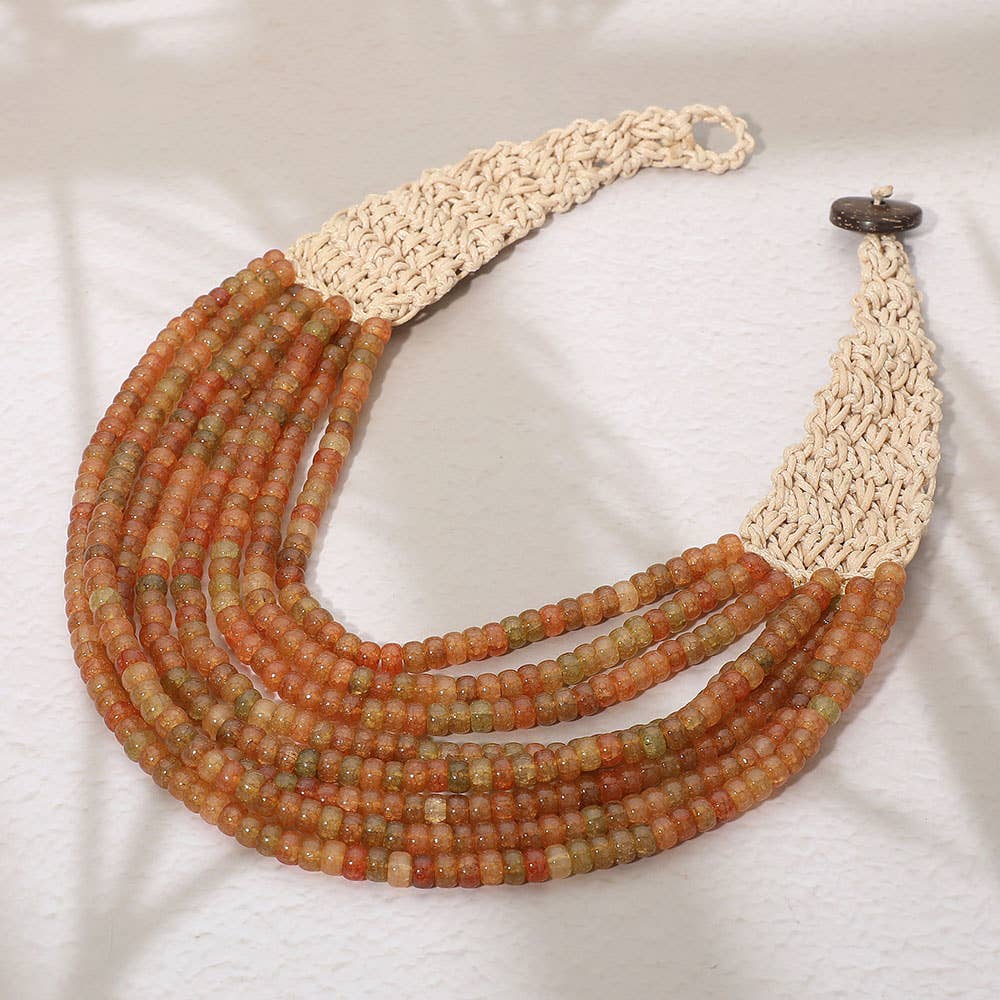 Sensibling Corp. - Woven Detail Multi Strand Beaded Collar Statement Necklace: Light Blue