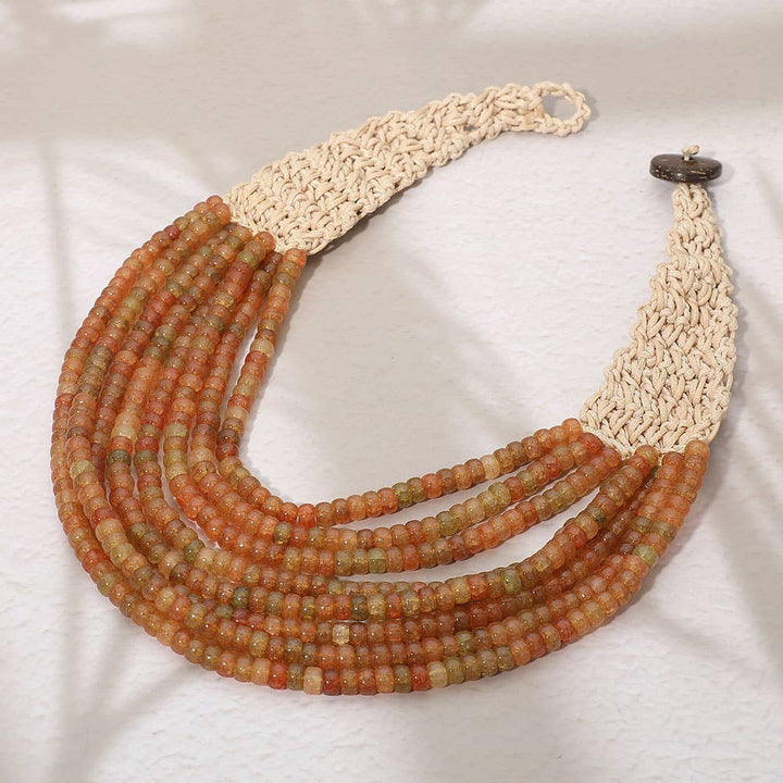 Sensibling Corp. - Woven Detail Multi Strand Beaded Collar Statement Necklace: Light Blue