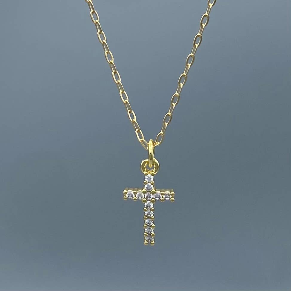 Something Silver - CZ Cross Necklace: Gold Filled