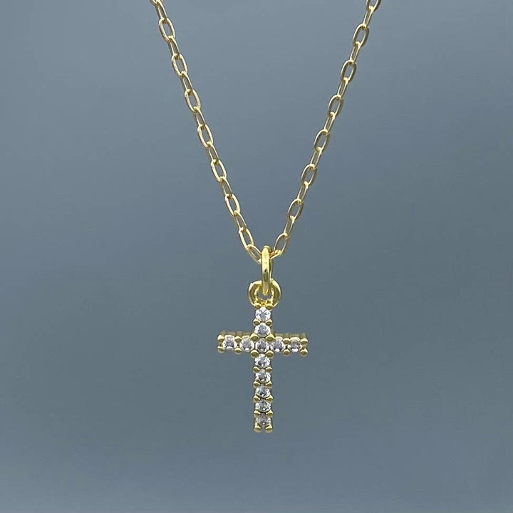 Something Silver - CZ Cross Necklace: Gold Filled