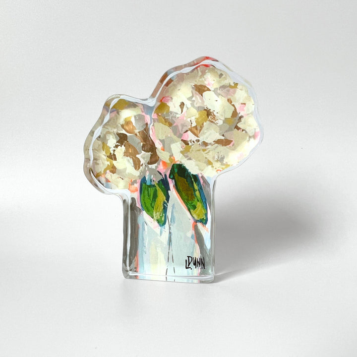 Lauren Dunn - Two Hydrangea Blooms Acrylic Block: Bitty Block