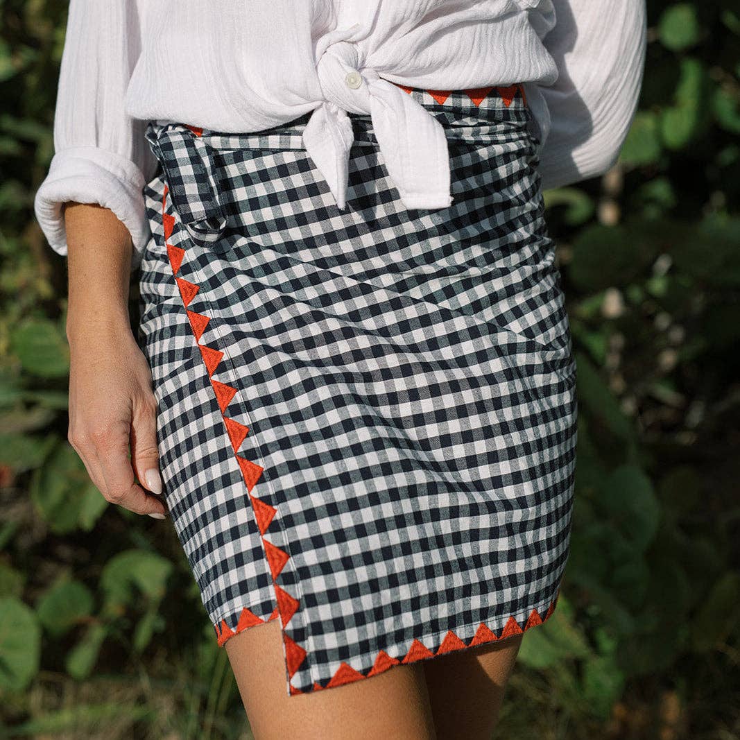 Sunshine Tienda - Navy Gingham Marina Sarong: One Size