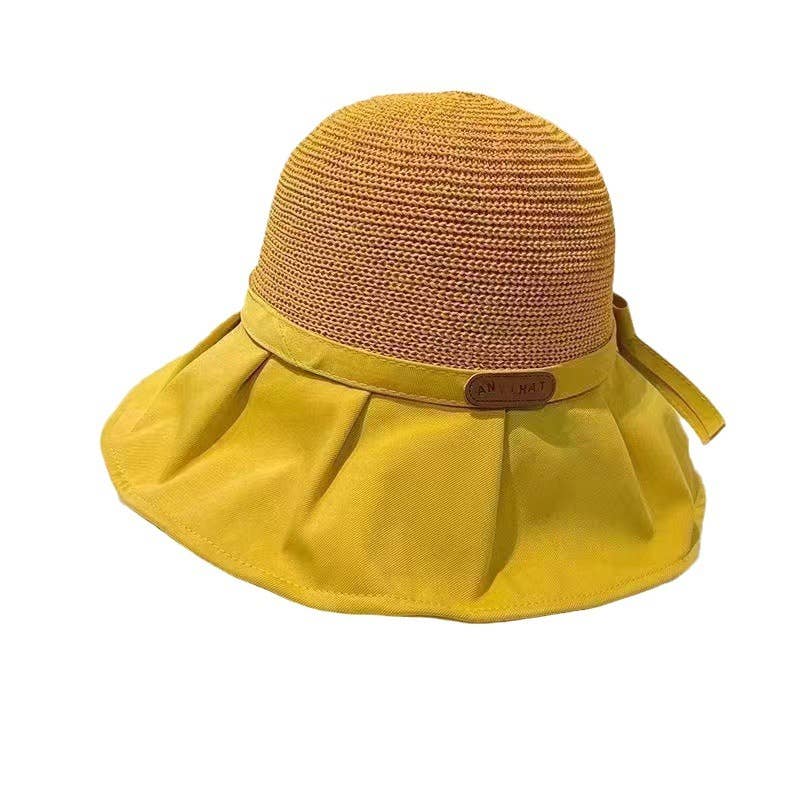 MKS America - Large Brim Bucket Hat Bow Tie Women's Hat: Khaki