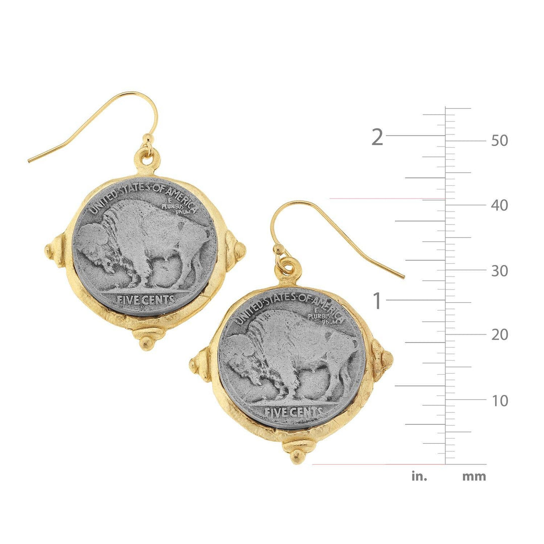 Susan Shaw - Gold and Silver Vintage Buffalo Head Coin Earrings