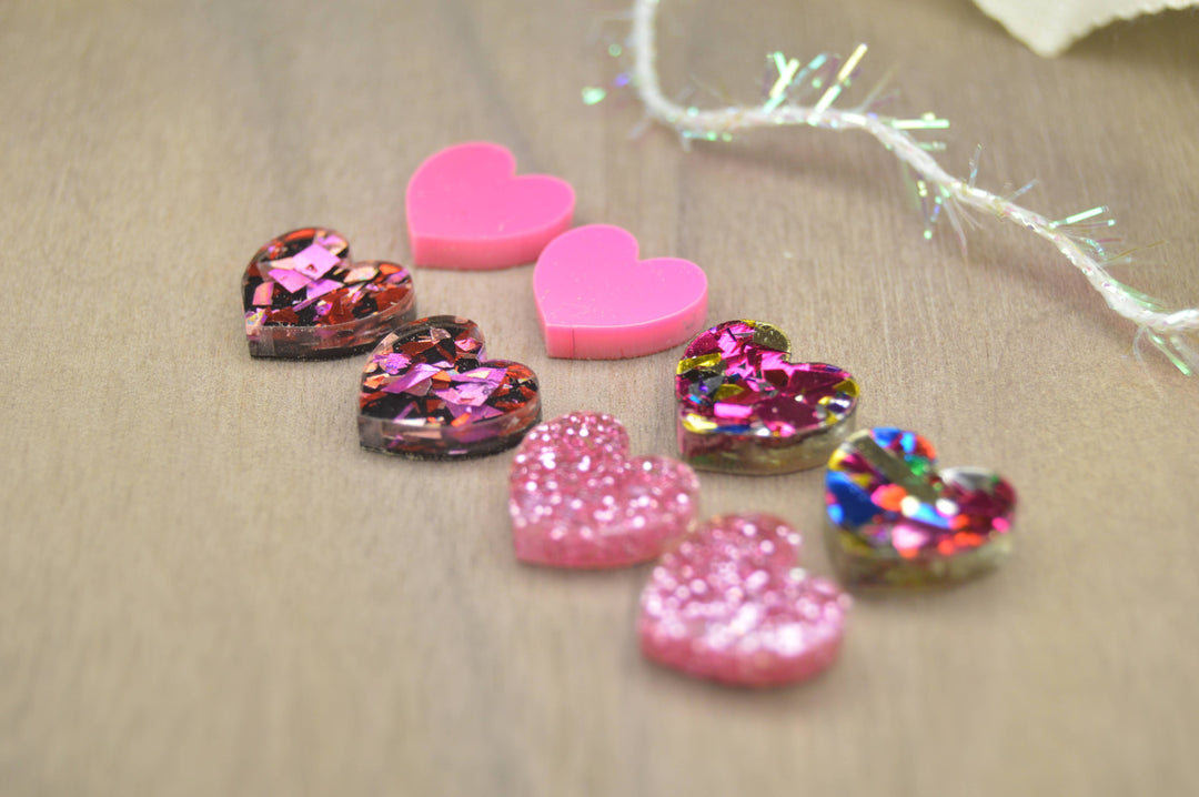 The Adorned Fox - Heart Stud Acrylic Earrings: Magenta Hex Confetti