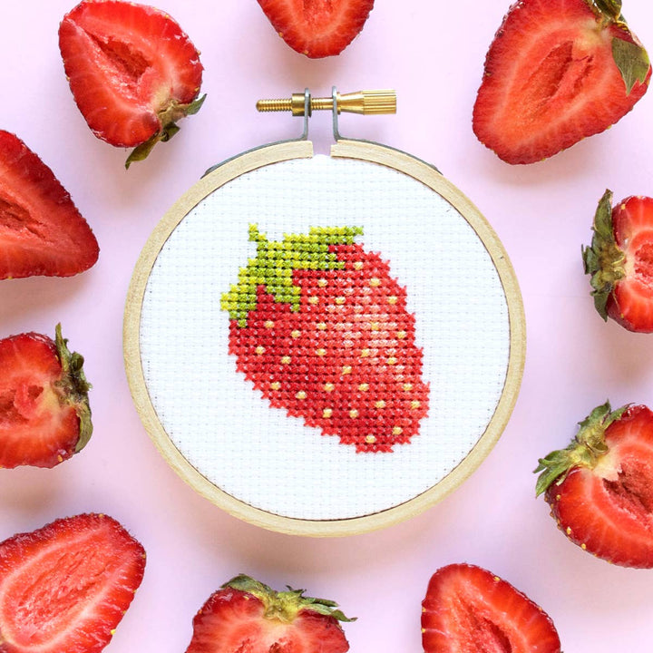 The Stranded Stitch - Strawberry DIY Mini Cross Stitch Kit
