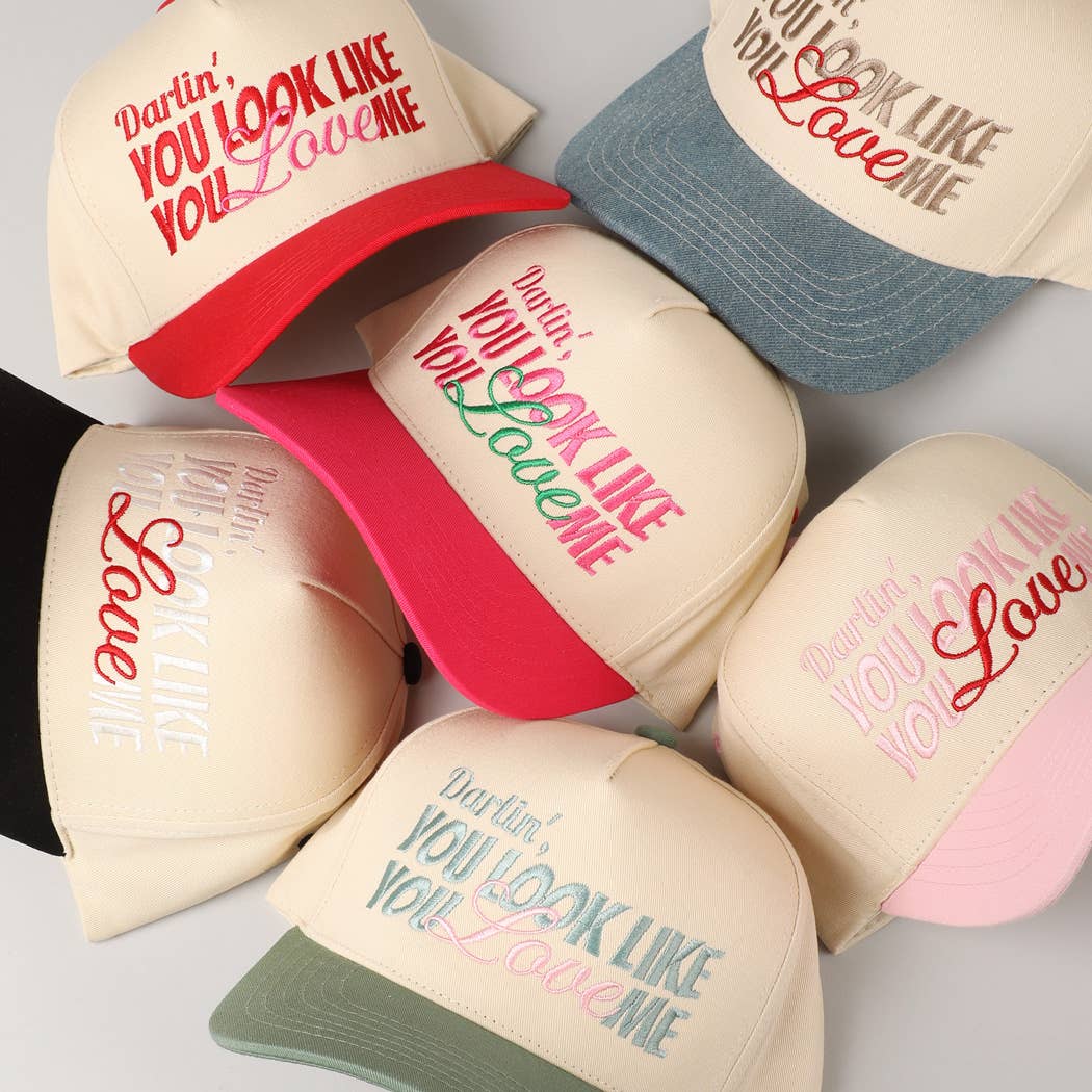 Fashion City - You Look Like You Love Me Embroidery Trucker Hat: Light Pink / ONE SIZE