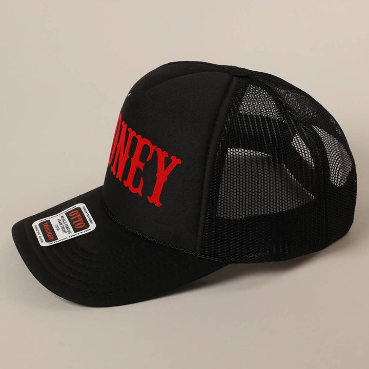 Fashion City - HONEY Text Logo Printed Mesh Back Trucker Hat: Pink / ONE SIZE