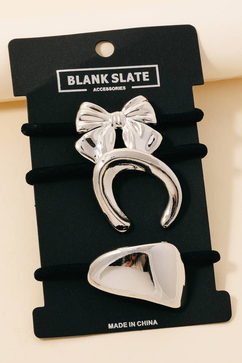 Anarchy Street - Metallic Ribbon And Shapes Hair Tie Set: G