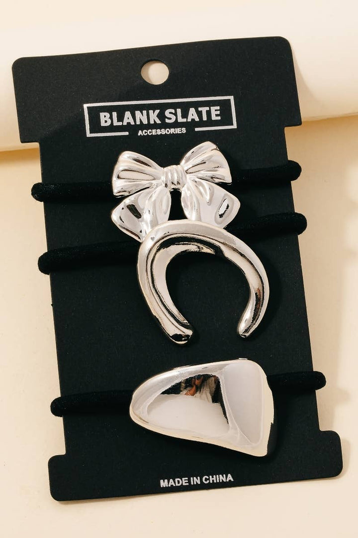 Anarchy Street - Metallic Ribbon And Shapes Hair Tie Set: G