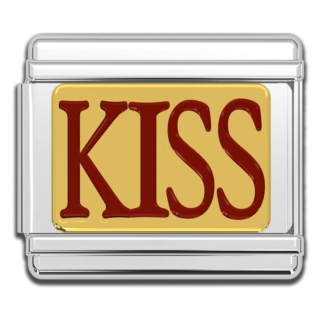 Natalia - Italian Bracelet Charm - "KISS" Red and Gold 9mm Links