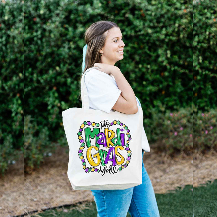 Clairmont & Co - Mardi Gras Tote Bag, It's Mardi Gras Ya'll Canvas Tote Bag